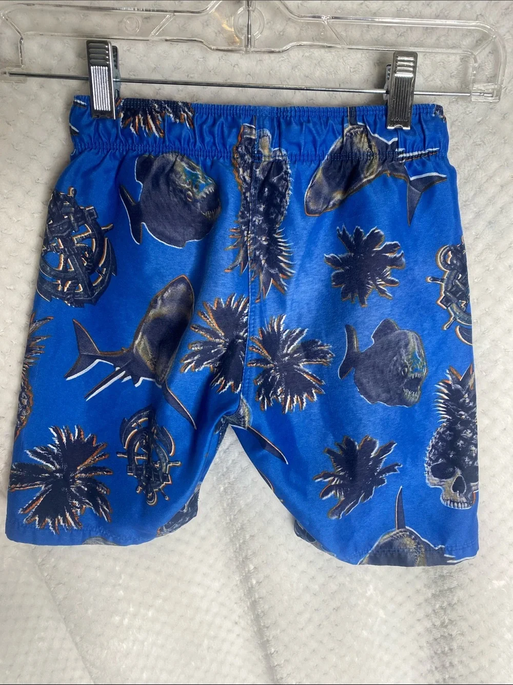 Hurley Blue Shark & Sea Creatures Swim Trunks Shorts with Drawstring